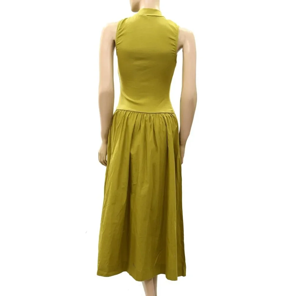 Free People Free Est Pepita Midi Dress Sleeveless Pleated Solid Cotton XS 289688 - Picture 4 of 5